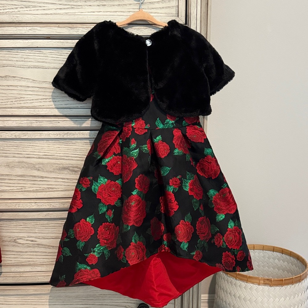 Black and Red Floral Kids Formal Dress